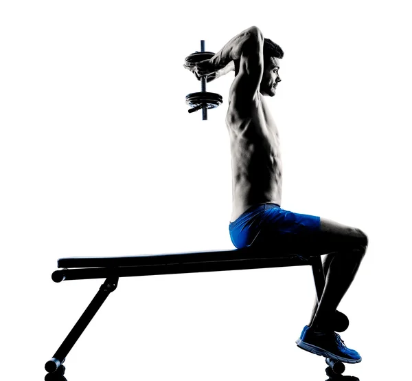 Man exercising fitness weights Bench Press exercises silhouette — Stock Photo, Image