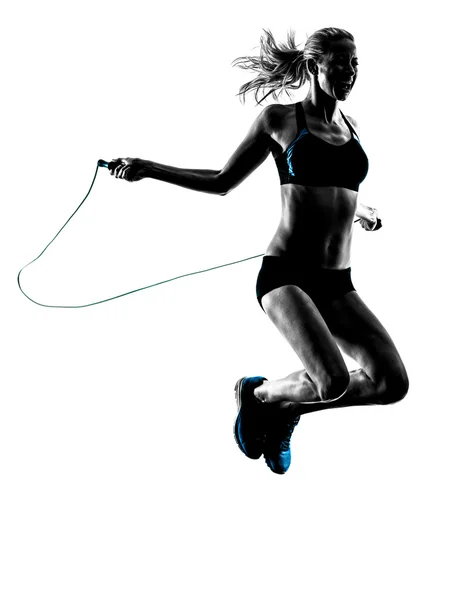 Femme corde sautante exercices silhouette — Photo