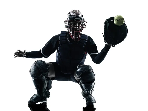 Mulher jogando softball jogadores silhueta isolado — Fotografia de Stock