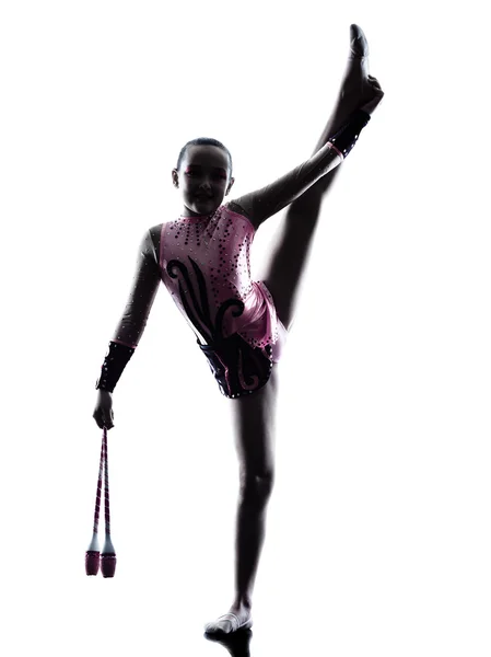 Rhythmic Gymnastics  little girl child   silhouette — Stock Photo, Image