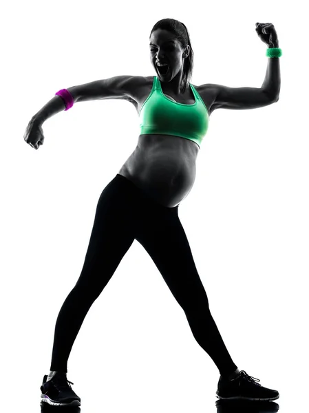 Těhotná žena fitness cvičení silueta — Stock fotografie
