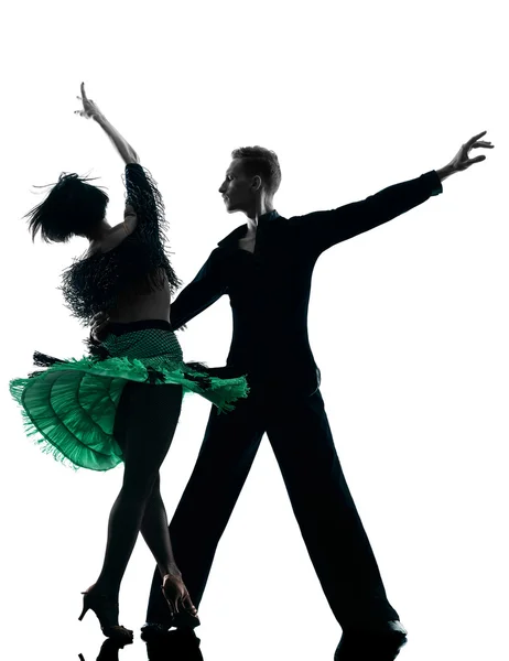 Elegant couple dancers dancing silhouette — Stock Photo, Image