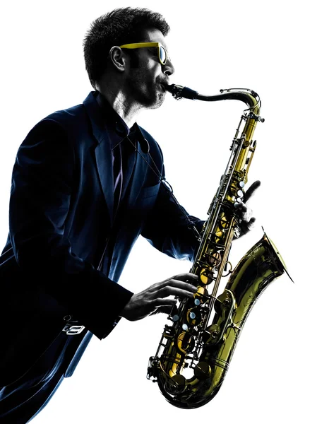 Man saxophonist playing saxophone player — Stock Photo, Image