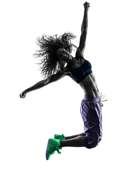 Kvinnan zumba dansare dansar övningar siluett — Stockfoto