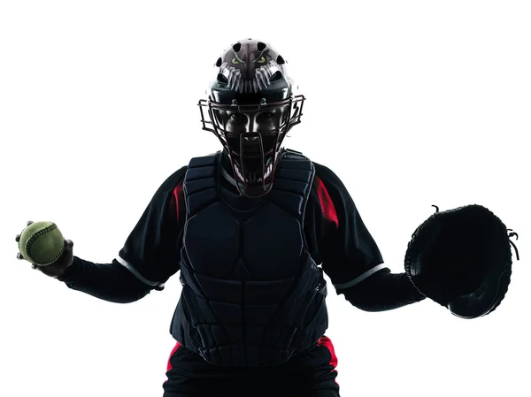 Woman playing softball players silhouette isolated — Stock Photo, Image