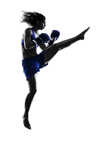 Femme boxer boxe kickboxing silhouette isolée — Photo