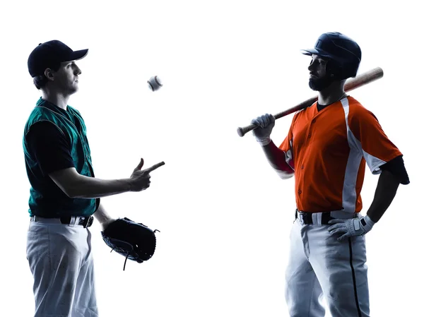 Mannen honkbal spelers silhouet geïsoleerd — Stockfoto