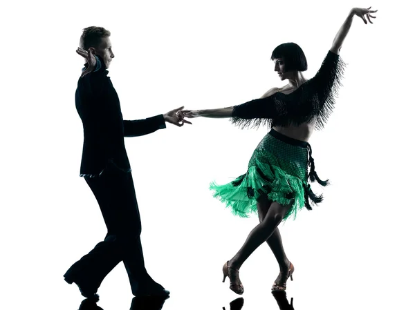 Elegant couple dancers dancing silhouette — Stock Photo, Image