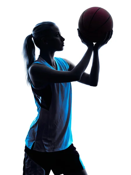 Γυναίκα παίκτης μπάσκετ σιλουέτα — Φωτογραφία Αρχείου