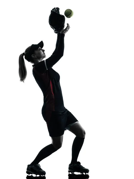 Mujer jugando softbol jugadores silueta aislado — Foto de Stock