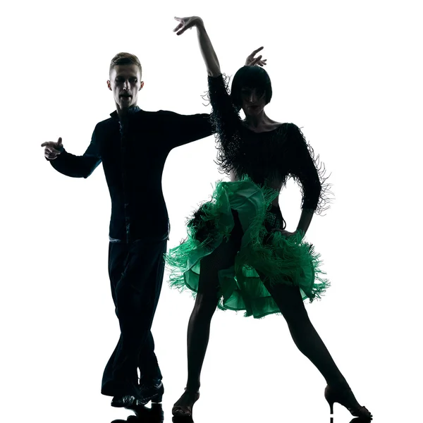 Elegante paar dansers dansen silhouet — Stockfoto