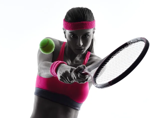 Mulher jogador de tênis silhueta retrato — Fotografia de Stock