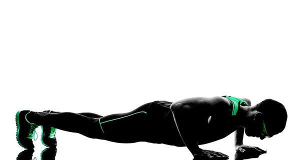 Homem push-ups exercícios silhueta fitness — Fotografia de Stock