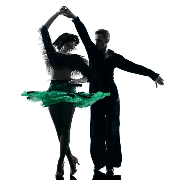 Elegant couple dancers dancing silhouette — Stock Photo, Image