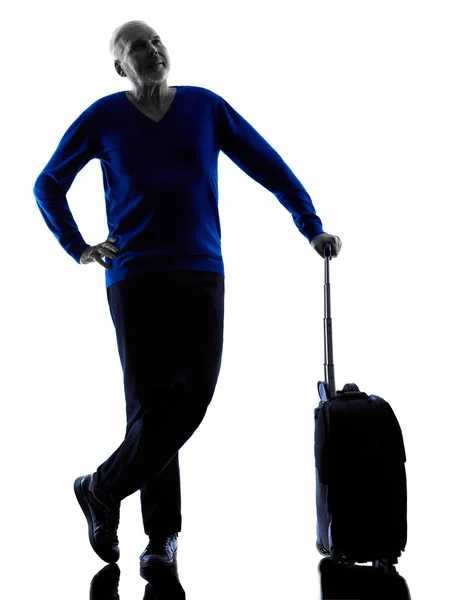 Man senior travelers traveling silhouette — Stock Photo, Image
