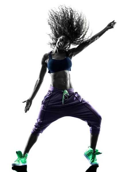 Woman zumba dancer dancing exercises silhouette — Stock Photo, Image