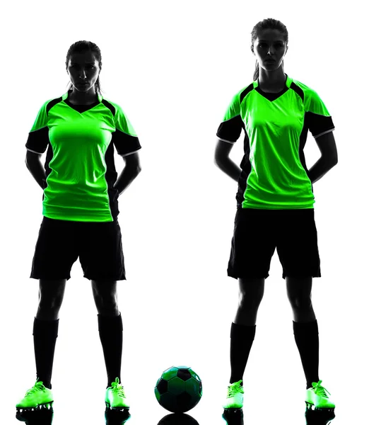 Women soccer players isolated silhouette — Stock Photo, Image