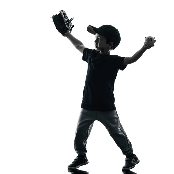 Niño jugando softbol jugadores silueta aislado —  Fotos de Stock