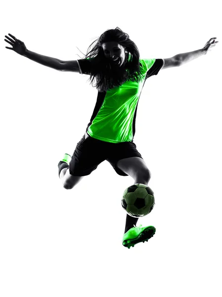 Nő futball játékos elszigetelt sziluett — Stock Fotó