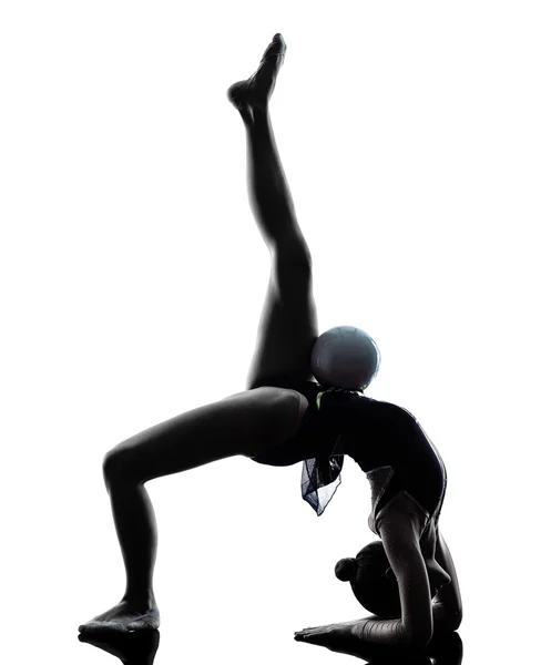 Rhythmische Sportgymnastik Teeenager Mädchen Frau Silhouette — Stockfoto