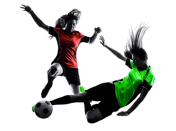 Women soccer players isolated silhouette — Stock Photo, Image