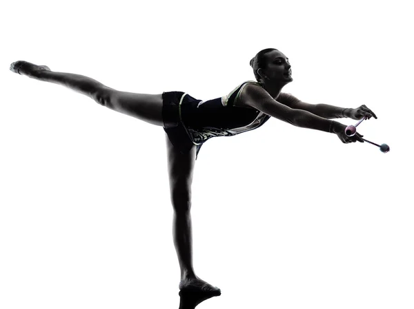 Ginástica rítmica adolescente menina silhueta mulher — Fotografia de Stock