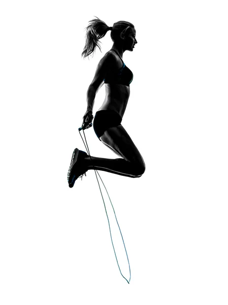 Donna Salto corda esercizi silhouette — Foto Stock