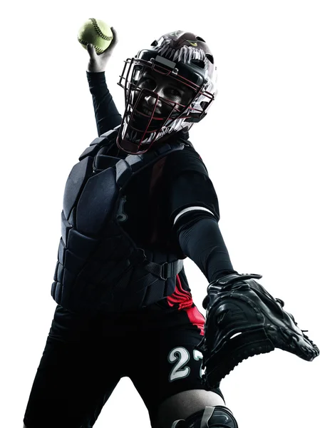 Donna che gioca softball giocatori silhouette isolato — Foto Stock