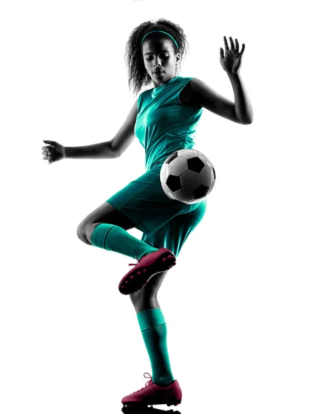 Teenager girl child  soccer player isolated silhouette — Stock Photo, Image