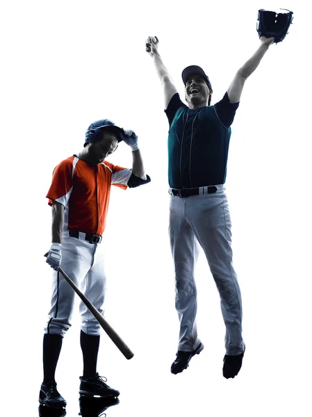 Mannen honkbal spelers silhouet geïsoleerd — Stockfoto