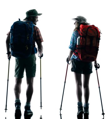 yürüme çift trekker trekking doğa siluet