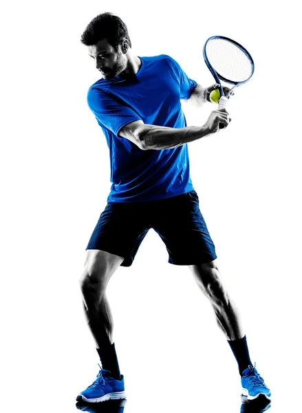 Uomo silhouette giocare a tennis giocatore — Foto Stock