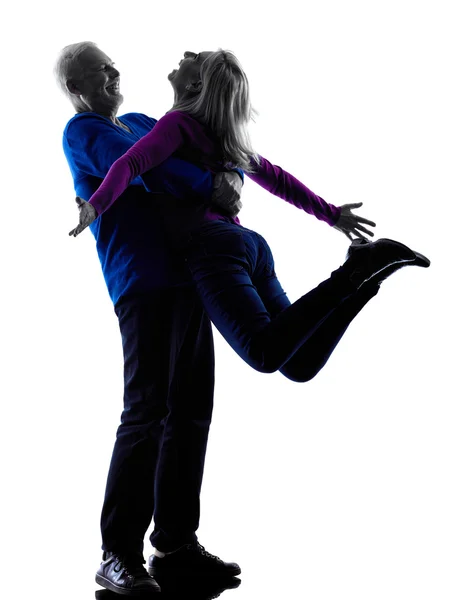 Couple senior happy joy wellness silhouette — Stock Photo, Image