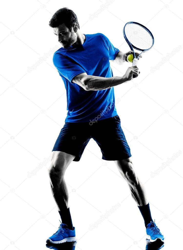 man silhouette playing tennis player