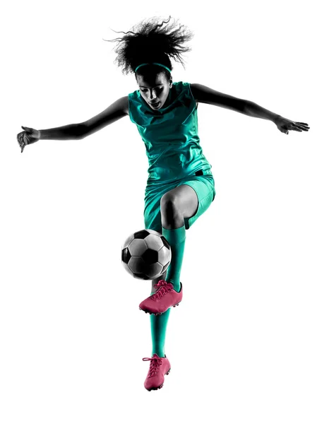 Adolescent fille enfant footballeur isolé silhouette — Photo