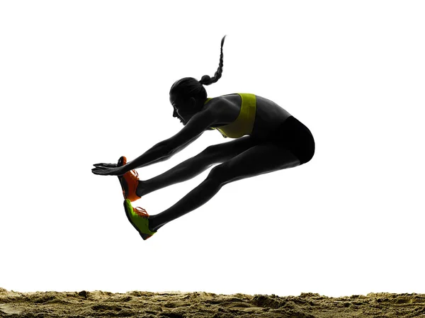 Mujer salto largo silueta aislada — Foto de Stock