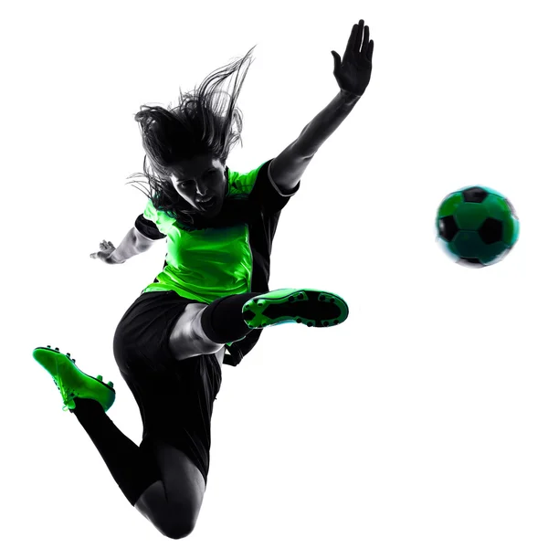 Kvinna fotboll spelare isolerad siluett — Stockfoto