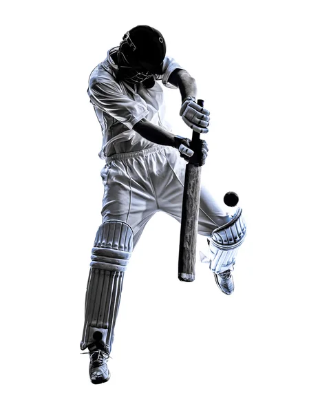 Kriket oyuncusu topa vuran oyuncu siluet — Stok fotoğraf