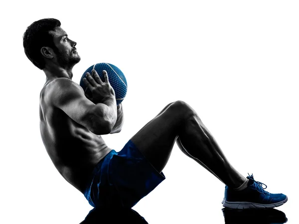 Man exercising fitness weights exercises silhouette — Stock Photo, Image