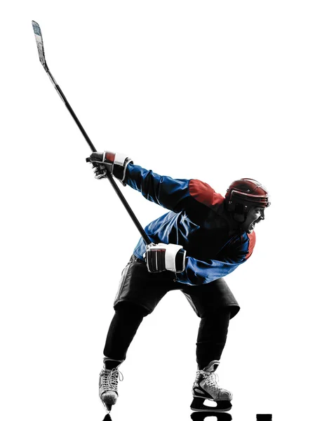 Buz hokeyi adam oyuncu siluet — Stok fotoğraf