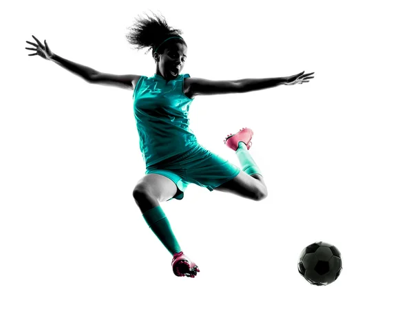 Teenager girl child  soccer player isolated silhouette — Stock Photo, Image