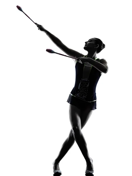 Rhythmic Gymnastics teeenager girl woman silhouette — Stock Photo, Image