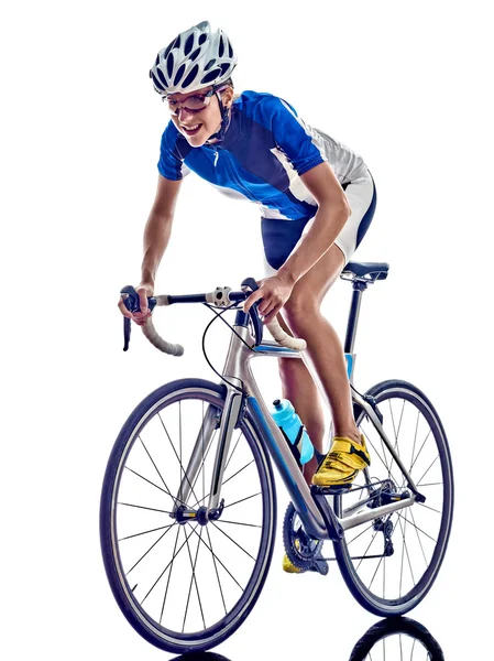 Vrouw triatlon ironman atleet wielrenner fietsen — Stockfoto
