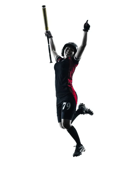 Vrouw spelen softbal spelers silhouet geïsoleerd — Stockfoto