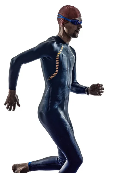 Άνθρωπος ironman τρίαθλο αθλητής κολυμβητές τρέχει — Φωτογραφία Αρχείου