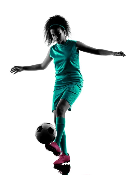 Teenager girl child  soccer player isolated silhouette — Stock Photo, Image