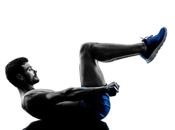 man exercising fitness crunches weights exercises silhouette