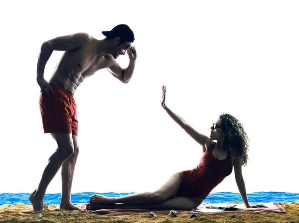 Couple on the beach Sexual Harassment — Stock Photo, Image