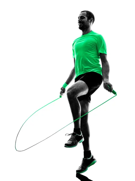 Man springen touw oefeningen fitness silhouet — Stockfoto