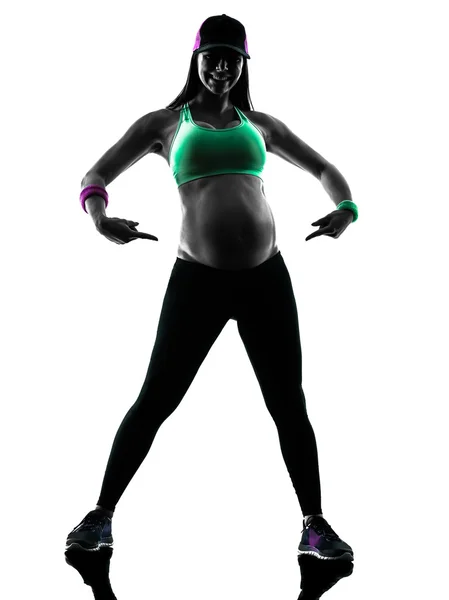 Gravid kvinna fitness övningar siluett — Stockfoto